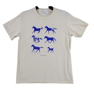 Port & Company Montana Blue Horse Graphic T-Shirt Kids Youth Medium Cream Cotton